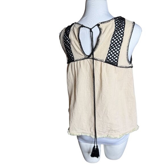 Blu Pepper beige tassel embroidered tank top Small - Picture 6 of 7
